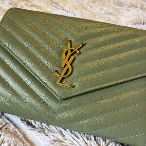 YSL Cassandre Matelasse Flap Pouch in Grain de Poudre Leather, Authentic